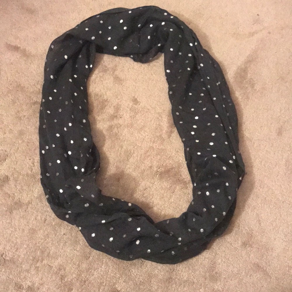 Grey and silver polka dot infinity scarf